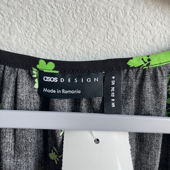 RARE ASOS DESIGN balloon sleeve long dress tie front lime green black wrap US 4 - Picture 4 of 5